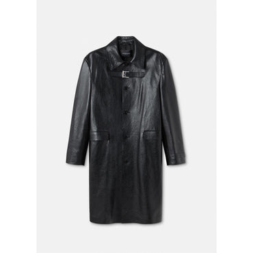 Men Long Leather Coat - Black