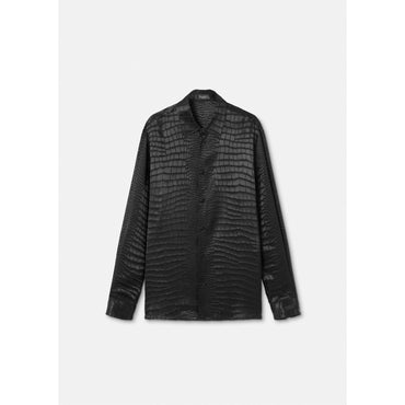 Men Croc-Effect Devoré Silk Shirt - Black