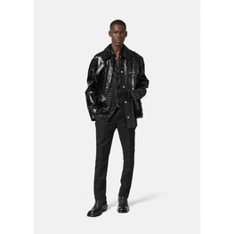 Men Croc-Effect Devoré Silk Shirt - Black