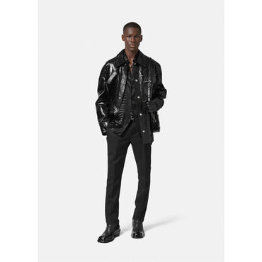 Men Croc-Effect Devoré Silk Shirt - Black