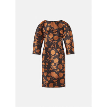 Women Floral Silhouette Rounded Midi Dress - Black