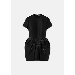 Women Crystal Folded Mini Dress - Black