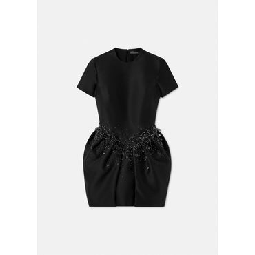 Women Crystal Folded Mini Dress - Black