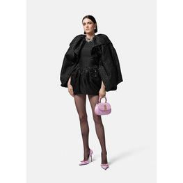 Women Crystal Folded Mini Dress - Black