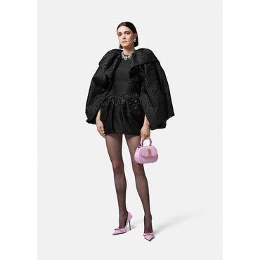 Women Crystal Folded Mini Dress - Black