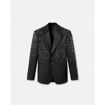 Men Crystal Croc-Effect Jacquard Blazer - Black