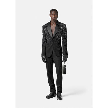 Men Crystal Croc-Effect Jacquard Blazer - Black