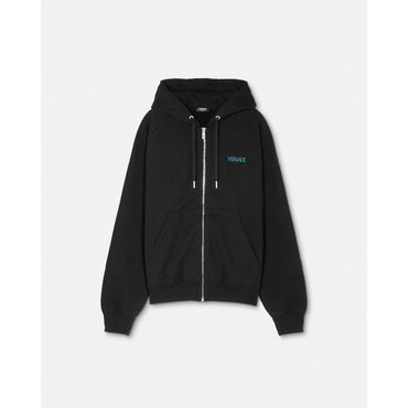 Men Embroidered City Lights Zip Hoodie - Black