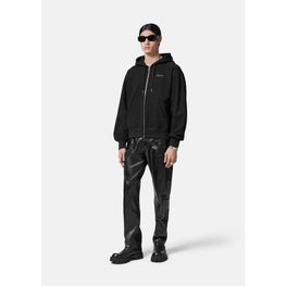 Men Embroidered City Lights Zip Hoodie - Black