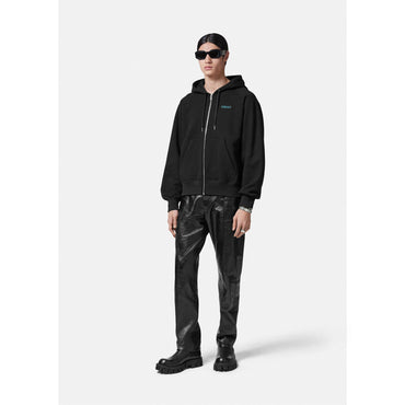 Men Embroidered City Lights Zip Hoodie - Black