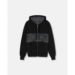 Men Barocco Jacquard Knit Zip Hoodie - Black