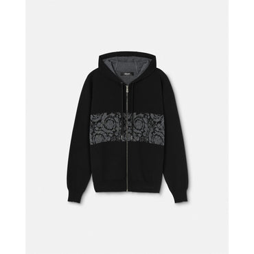 Men Barocco Jacquard Knit Zip Hoodie - Black