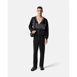 Men Barocco Jacquard Knit Zip Hoodie - Black