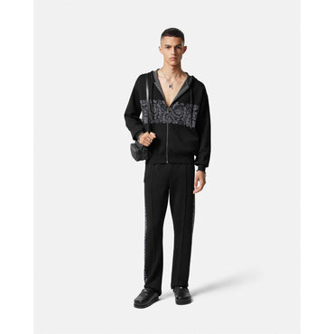 Men Barocco Jacquard Knit Zip Hoodie - Black
