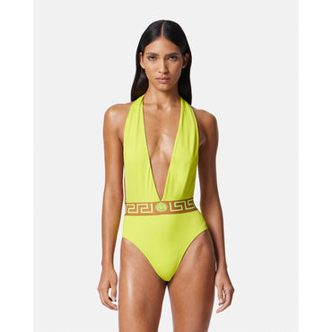 Women Greca Border One-Piece Swimsuit - Yellow