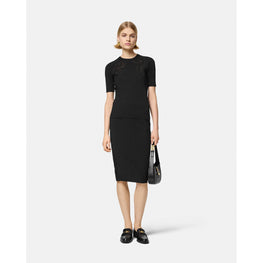 Women Barocco Lace Knit Midi Skirt - Black