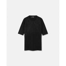 Women Barocco Lace Knit T-Shirt - Black