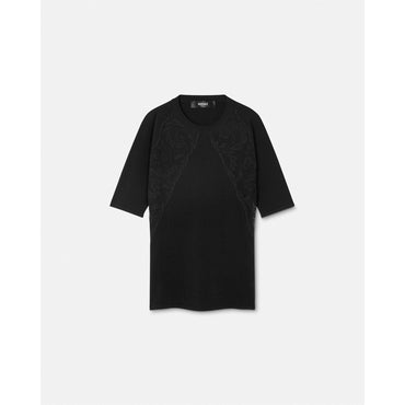 Women Barocco Lace Knit T-Shirt - Black