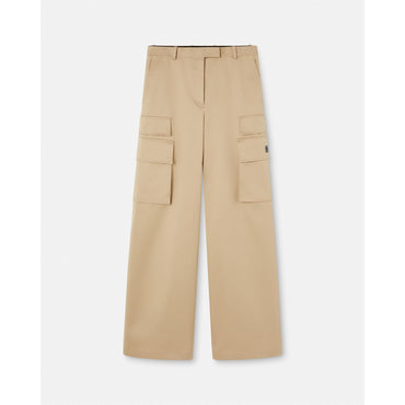 Women Gabardine Cargo Trousers - Beige