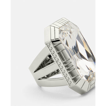 Women Crystal Greca Quilting Ring - Silver