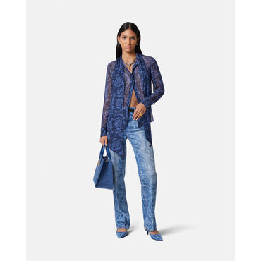 Women Barocco Lavallière Shirt - Navy