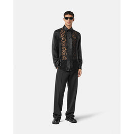 Men Barocco Lace Silk Shirt - Black