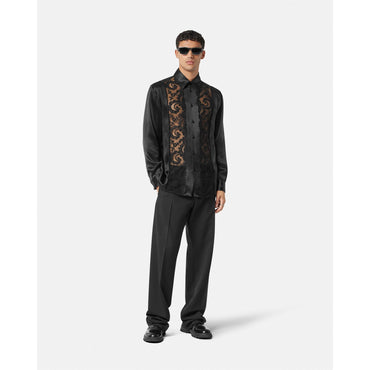 Men Barocco Lace Silk Shirt - Black