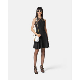 Women Barocco Lace Halterneck Mini Dress - Black