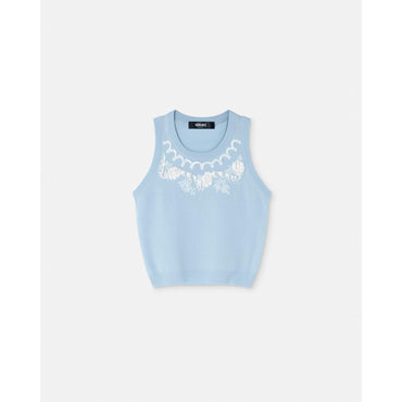 Women Embroidered Cashmere Knit Top - Blue