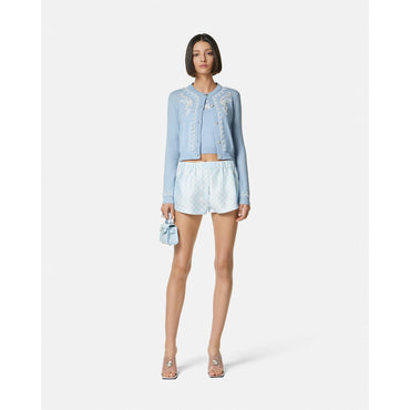 Women Embroidered Cashmere Knit Top - Blue