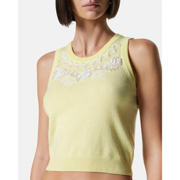 Women Embroidered Cashmere Knit Top - Yellow