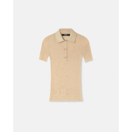 Women Cashmere-Blend Knit Polo Shirt - Beige