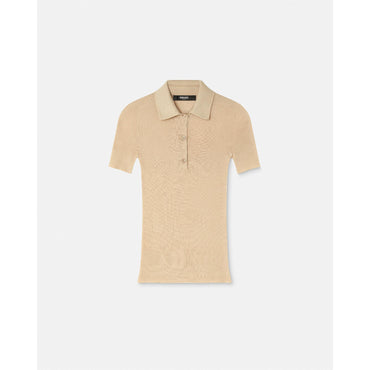 Women Cashmere-Blend Knit Polo Shirt - Beige