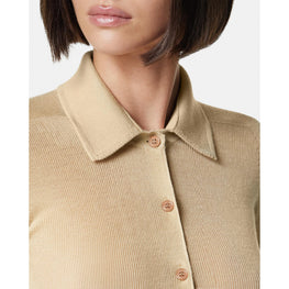 Women Cashmere-Blend Knit Polo Shirt - Beige
