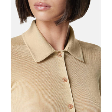 Women Cashmere-Blend Knit Polo Shirt - Beige