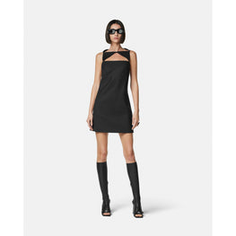 Women Cutout Wool-Blend Shift Mini Dress - Black
