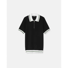 Men Contrasto Jacquard Knit Polo Shirt - Black