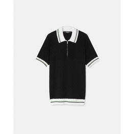 Men Contrasto Jacquard Knit Polo Shirt - Black