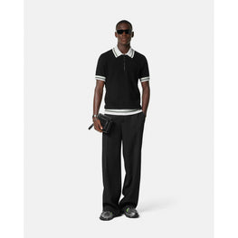 Men Contrasto Jacquard Knit Polo Shirt - Black
