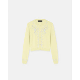 Women Embroidered Cashmere Knit Cardigan - Yellow