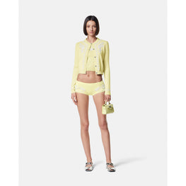 Women Embroidered Cashmere Knit Cardigan - Yellow