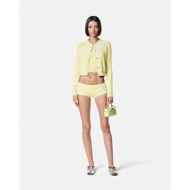 Women Embroidered Cashmere Knit Cardigan - Yellow
