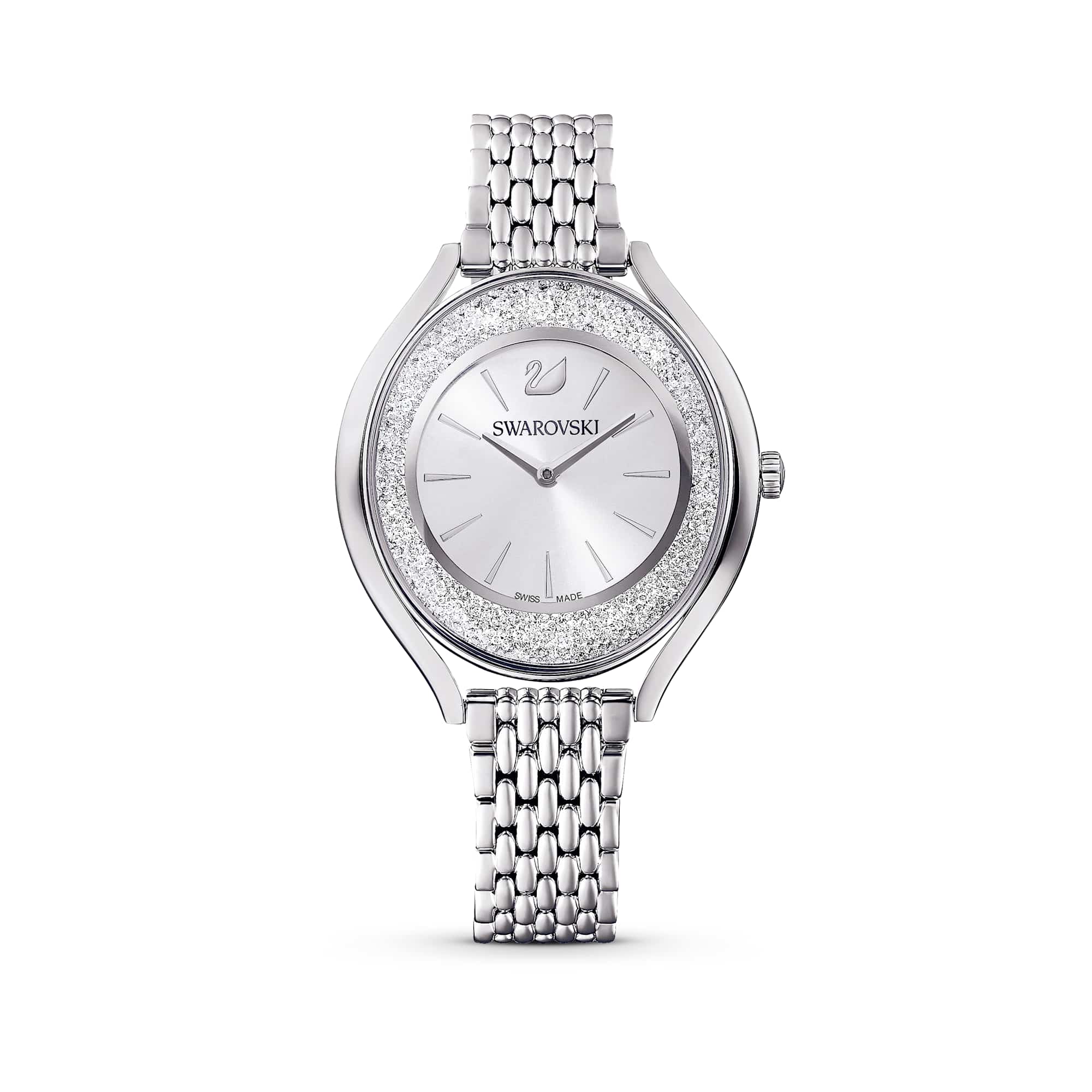 Crystalline aura watch, Swiss Made, Metal bracelet, Silver tone, Stainless steel