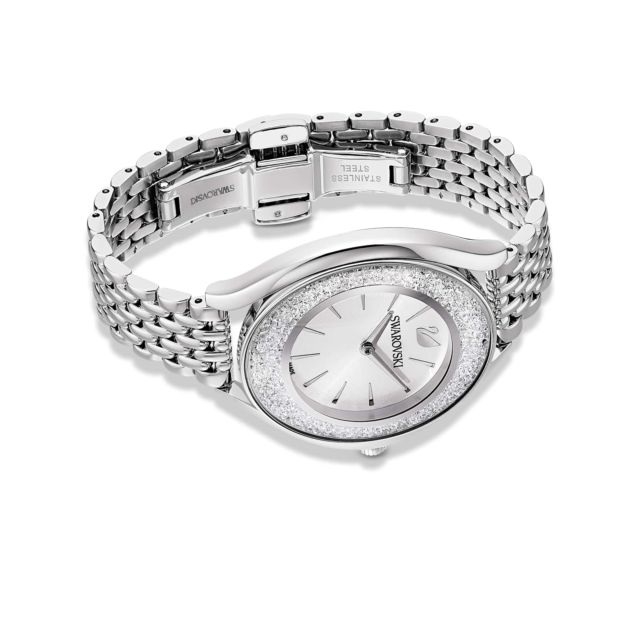 Crystalline aura watch, Swiss Made, Metal bracelet, Silver tone, Stainless steel