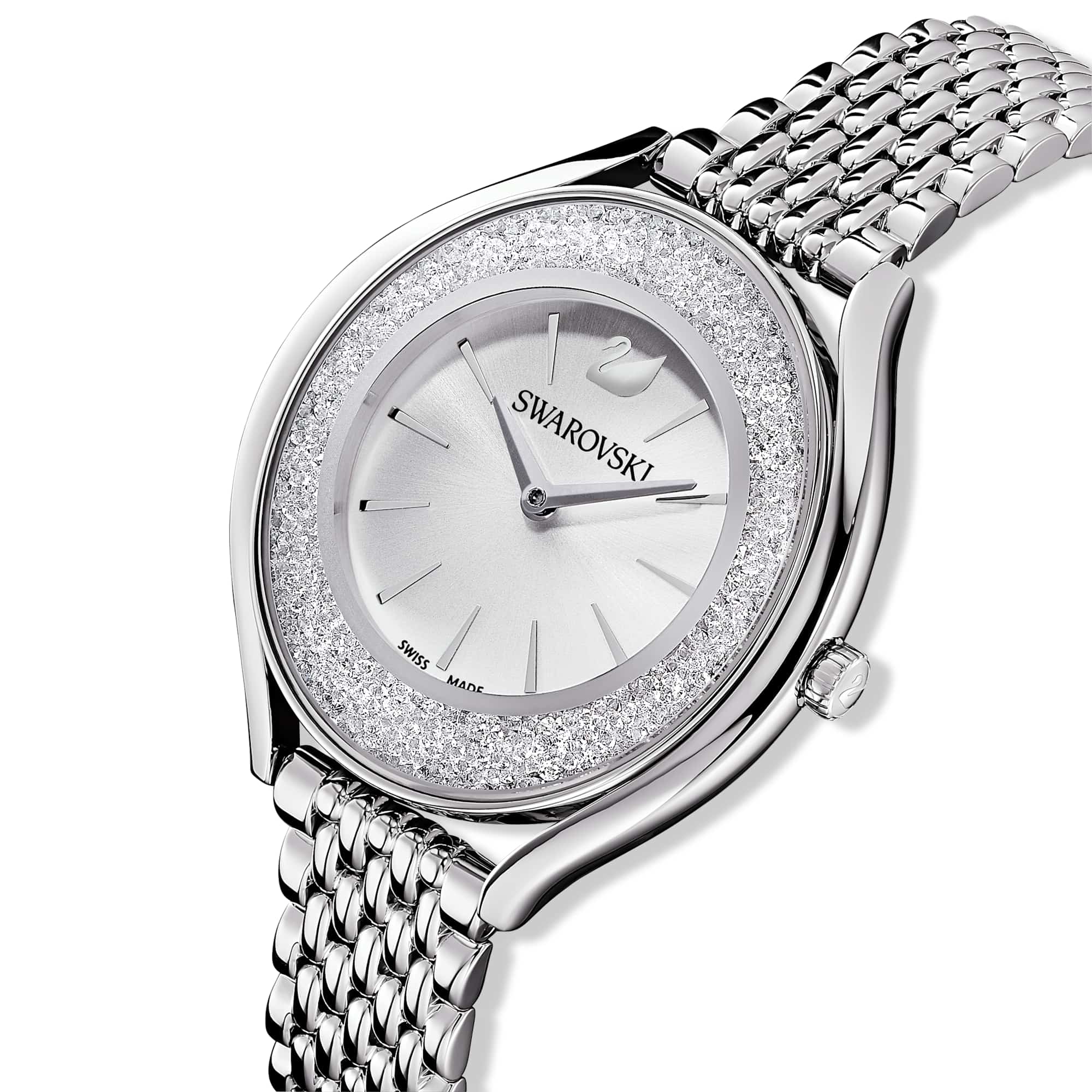 Crystalline aura watch, Swiss Made, Metal bracelet, Silver tone, Stainless steel