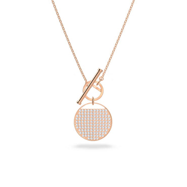 Ginger T Bar necklace, White, Rose gold-tone plated