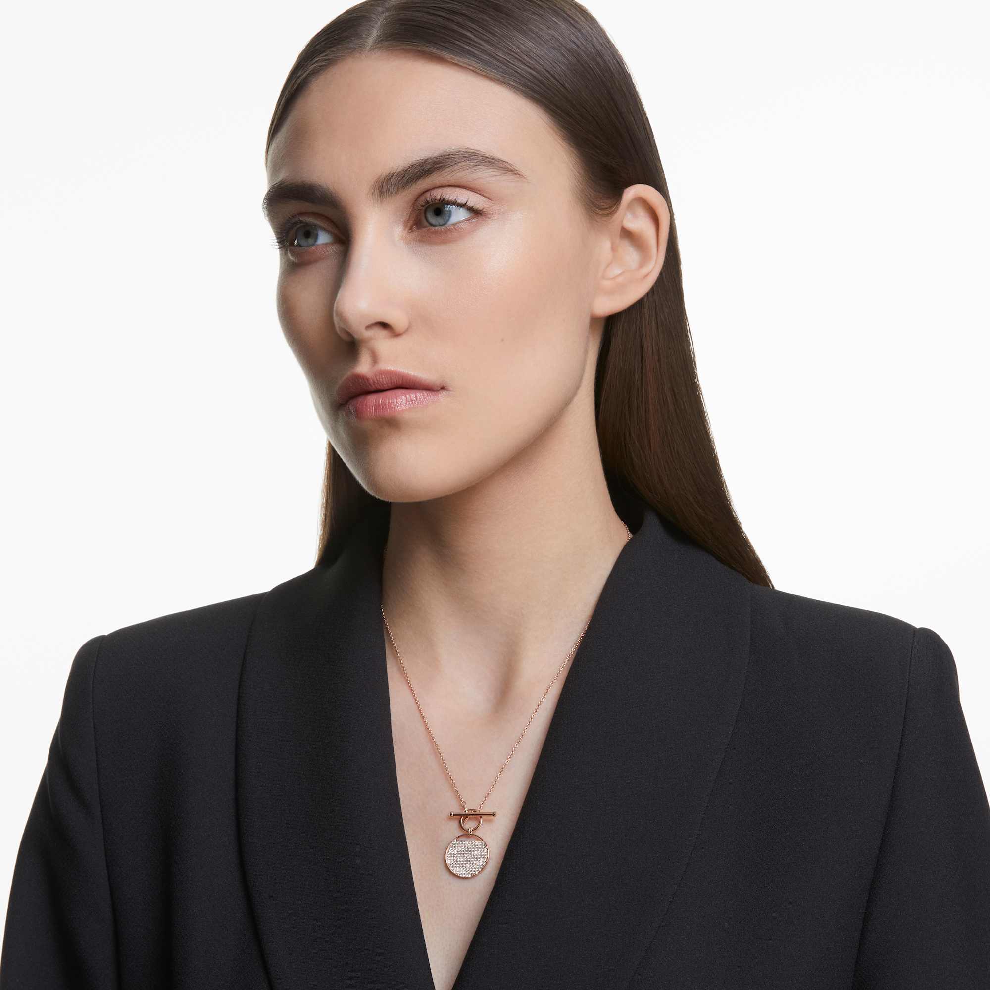 Ginger T Bar necklace, White, Rose gold-tone plated
