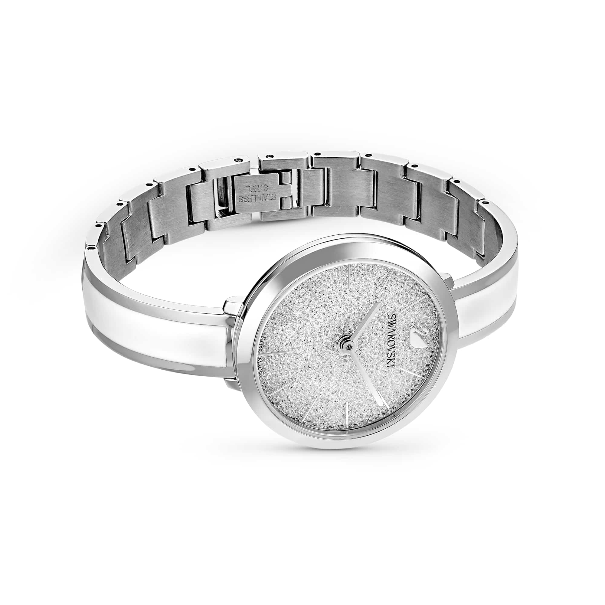 Crystalline delight watch, Swiss Made, Metal bracelet, White, Stainless steel