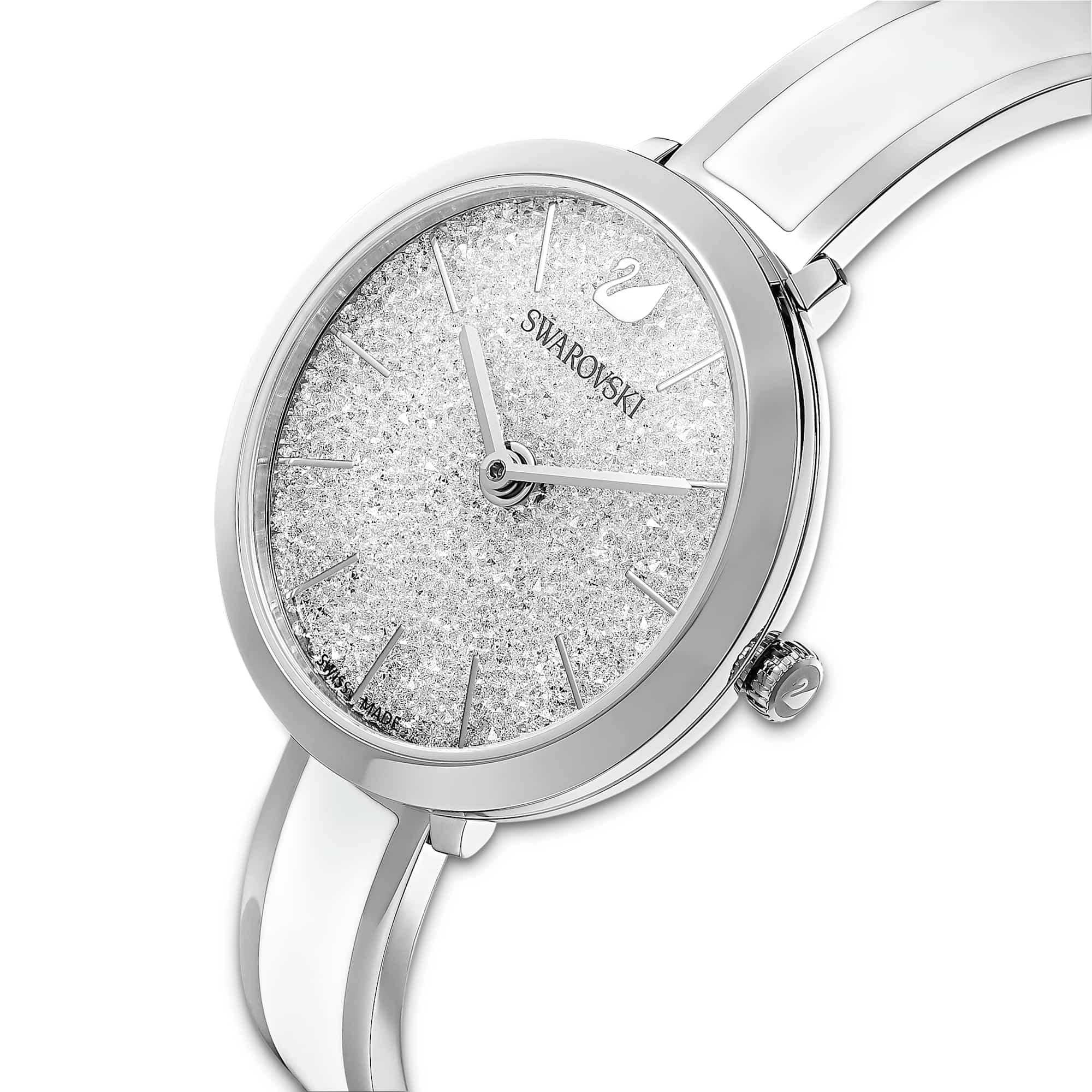 Crystalline delight watch, Swiss Made, Metal bracelet, White, Stainless steel