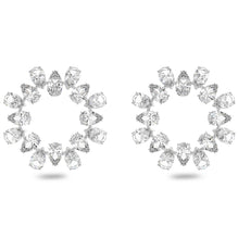 Matrix hoop earrings, Pear cut, White, Rhodium plated